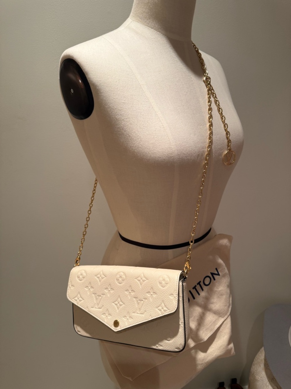 Louis Vuitton Cream Monogram Envelope Crossbody with Gold Chain
